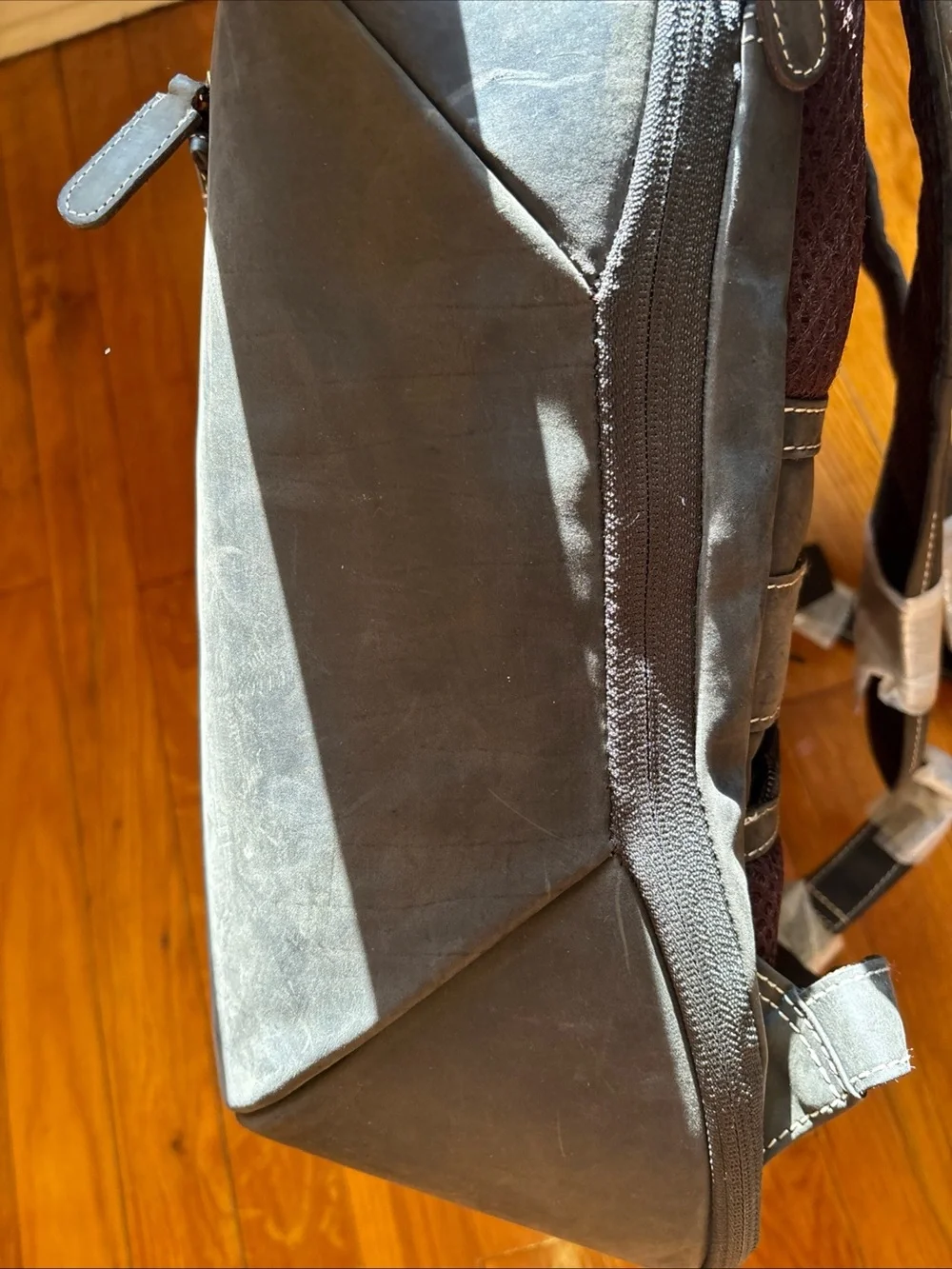 Men's Brown Leather Backpack with Embossed Motorcycle Design